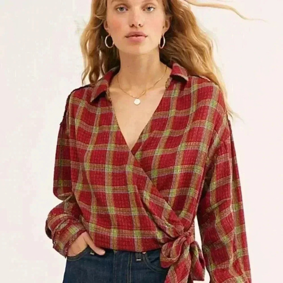 Free People Running Wild Red Wrap Top - Picture 1 of 3
